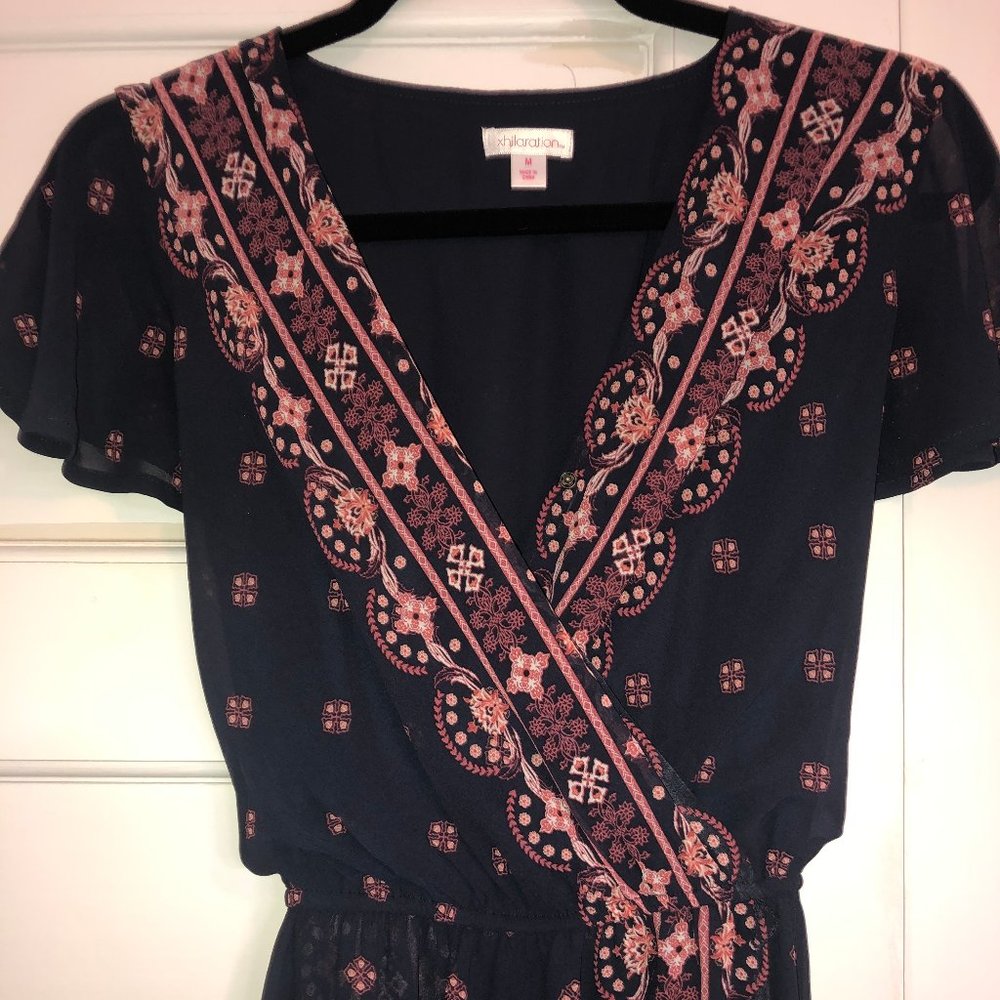 Xhilaration Maxi Faux Wrap Dress in Navy and Pink